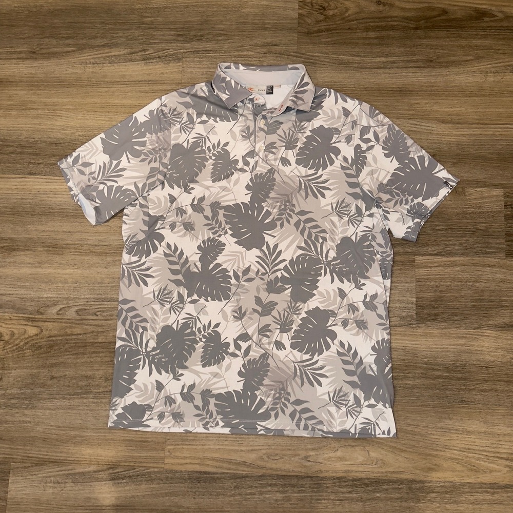 KJUS Gray White Tropical Print Polo Shirt Comfort Fit 54 XL Mens Golf